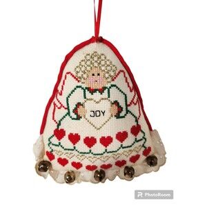 Needlepoint Christmas Ornament Angel Joy Bells Hearts